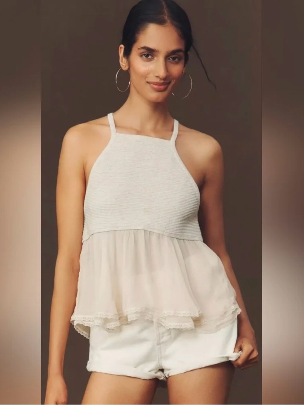 Anthropologie Sheer Panel Halter Tank Top Size Medium E06
